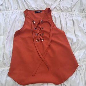 Missguided burnt orange tie up blouse